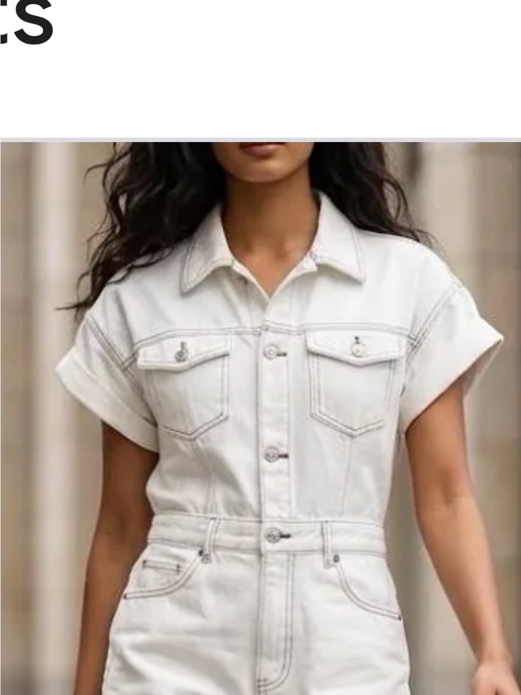 Zara Cream Short-Sleeve Denim Jumpsuit